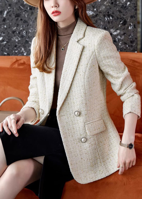 Classy Apricot Double Breast Woolen Coat Spring Yj038