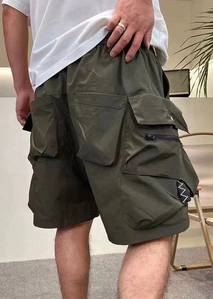Shorts Drawstring Army Cotton Pockets Classy Zippered Green