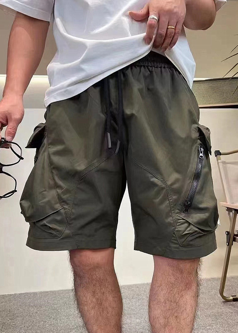 Shorts Drawstring Army Cotton Pockets Classy Zippered Green