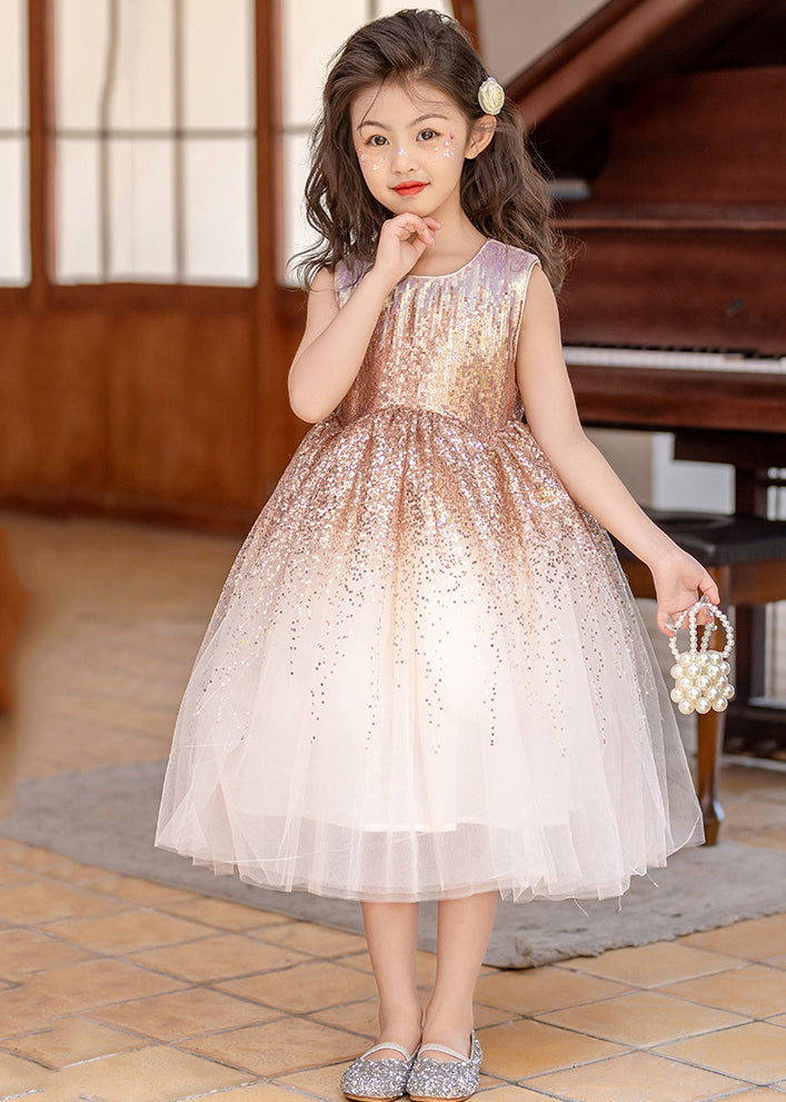 Classy Beige O-neck Wrinkled Tulle Long Dress Sleeveless Ew028