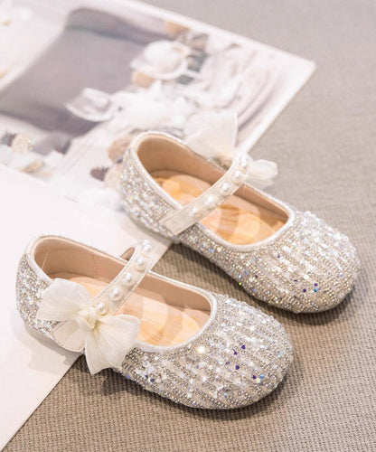 Beige Shoes Bow Classy Strap Pearl for Flat Buckle