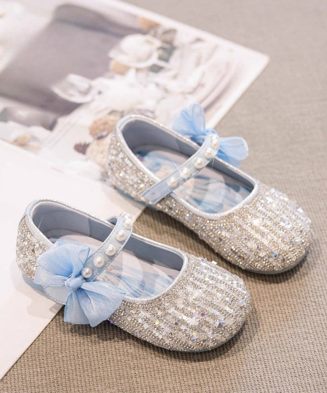 Beige Shoes Bow Classy Strap Pearl for Flat Buckle