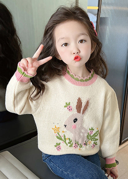 Classy Beige Print Ruffled Patchwork Cotton Knit Sweaters Winter Wl040