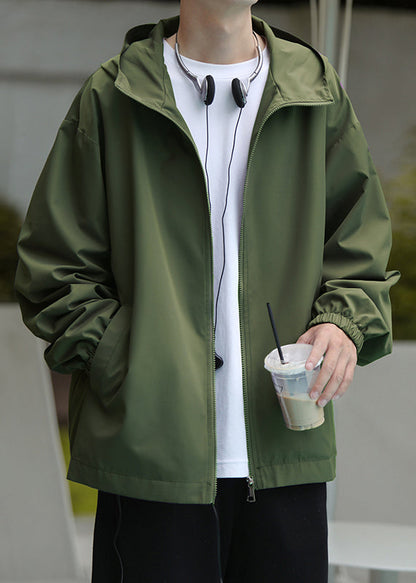 Coat Black Pockets Spring Cotton Zippered Hooded Classy