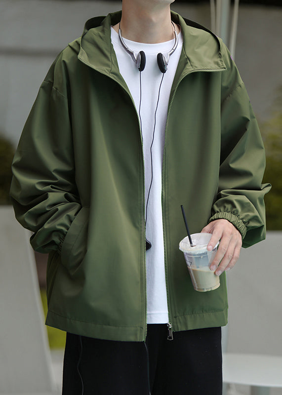 Coat Black Pockets Spring Cotton Zippered Hooded Classy