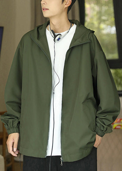 Coat Black Pockets Spring Cotton Zippered Hooded Classy