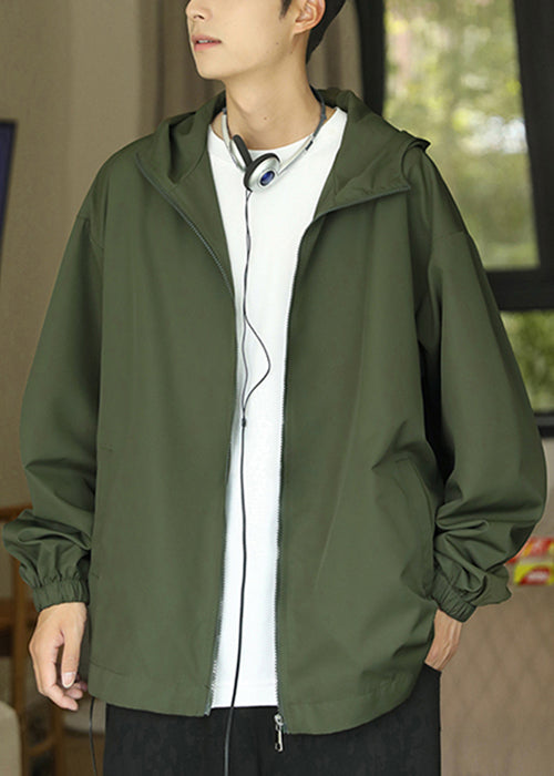 Coat Black Pockets Spring Cotton Zippered Hooded Classy