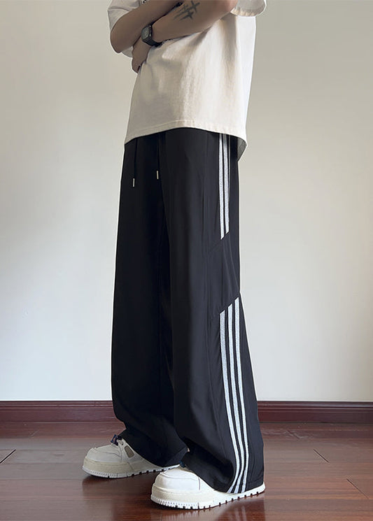 Spring Classy Black Pants Oversized Striped Cotton