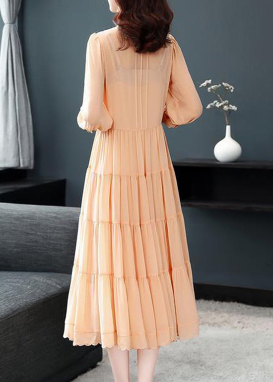 Classy Blue Ruffled Button Patchwork Silk Long Dresses Summer Bv002