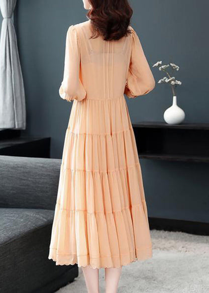 Classy Blue Ruffled Button Patchwork Silk Long Dresses Summer Bv002