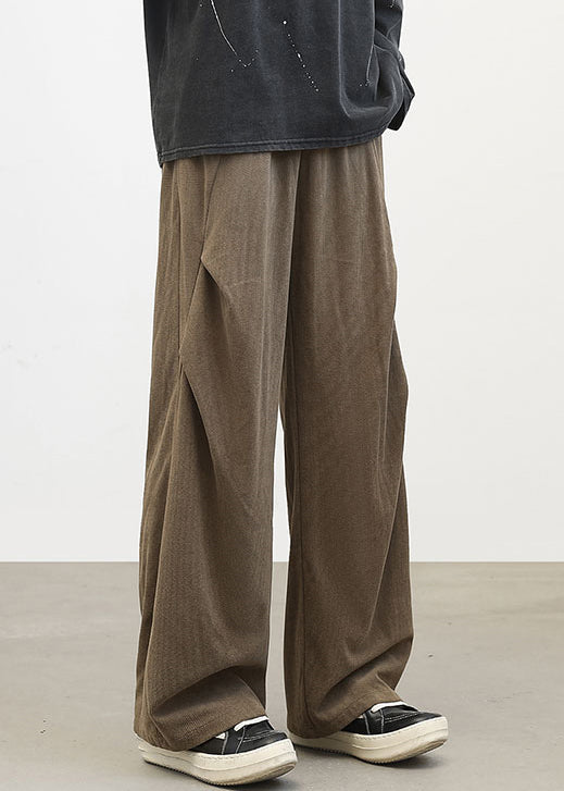 Classy Brown Cinched Warm Fleece Corduroy Pants Spring Rm041