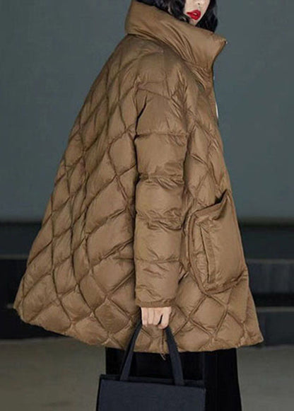 Classy Brown Stand Collar Zippered Duck Down Puffers Coats Winter Ly0001