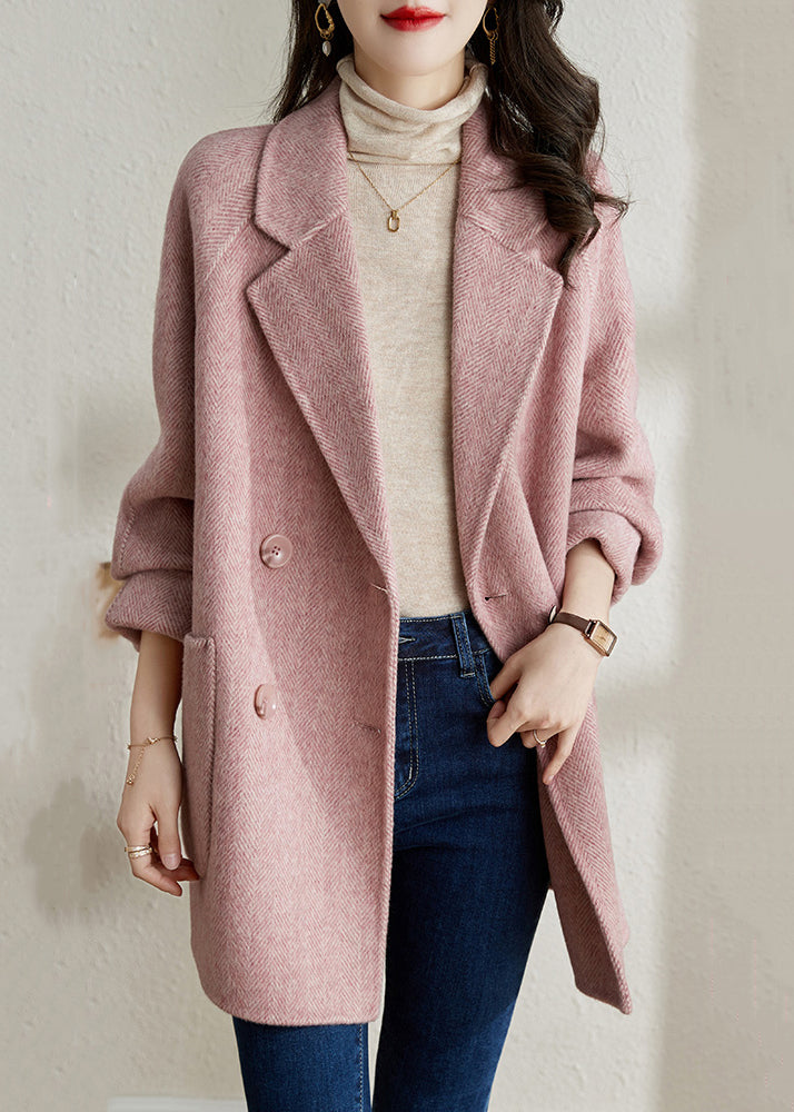 Classy Camel Peter Pan Collar Pockets Woolen Coats Spring Te042