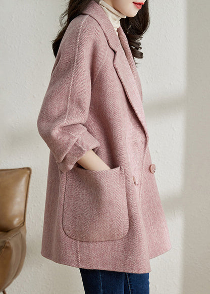 Classy Camel Peter Pan Collar Pockets Woolen Coats Spring Te042
