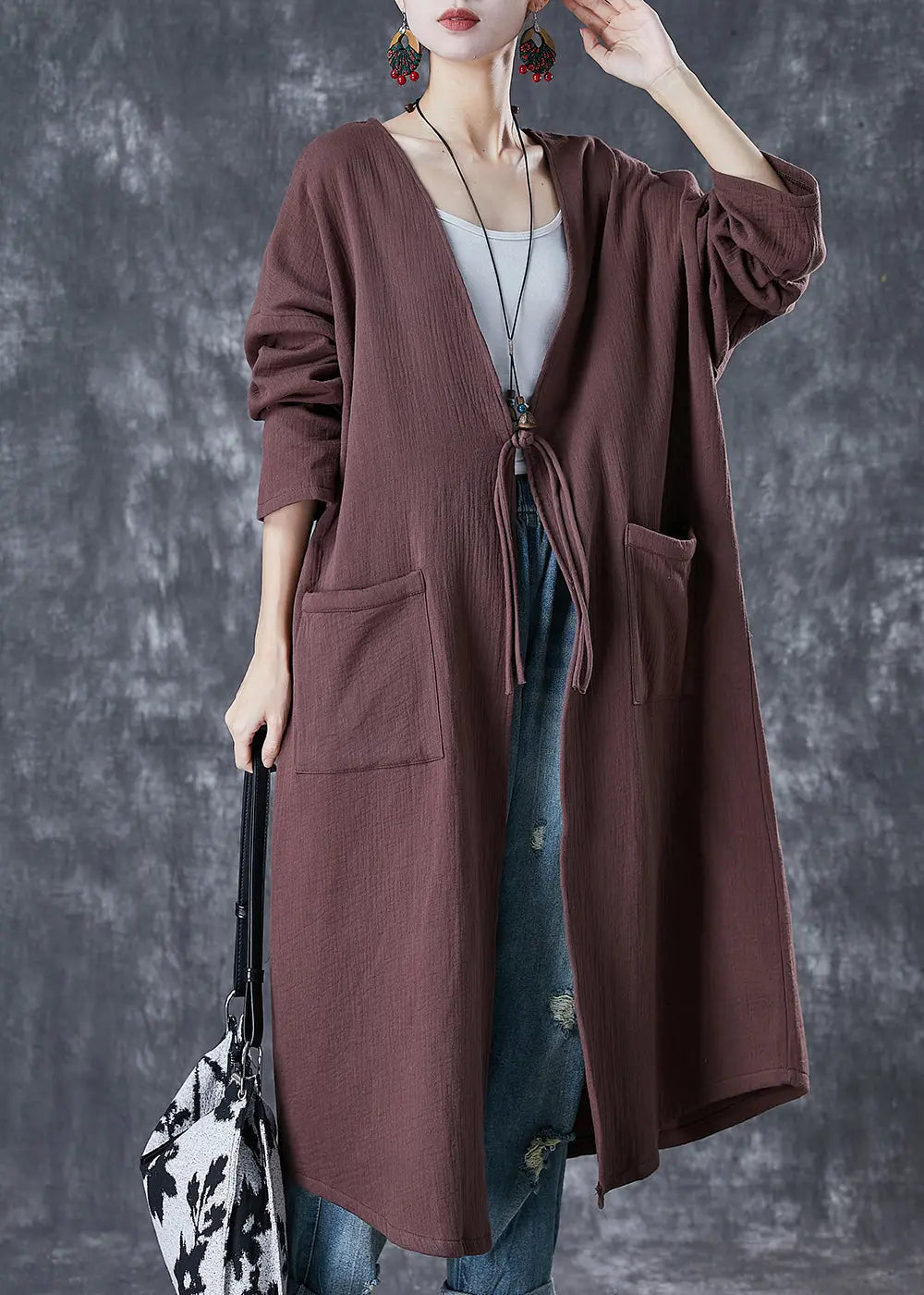 Chinese Button Linen Long Cardigan Spring