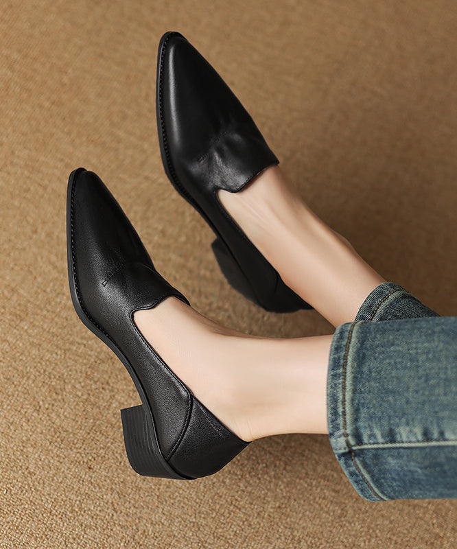 Classy Chunky Loafer Shoes Brown Sheepskin Pointed Toe Ap1011