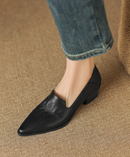Classy Chunky Loafer Shoes Brown Sheepskin Pointed Toe Ap1011