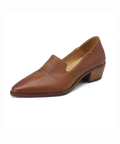 Classy Chunky Loafer Shoes Brown Sheepskin Pointed Toe Ap1011