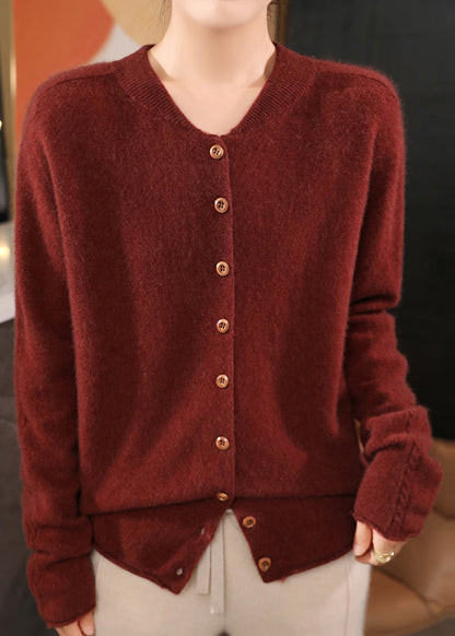 Classy Coffee O Neck Button Woolen Coats Spring Tf022