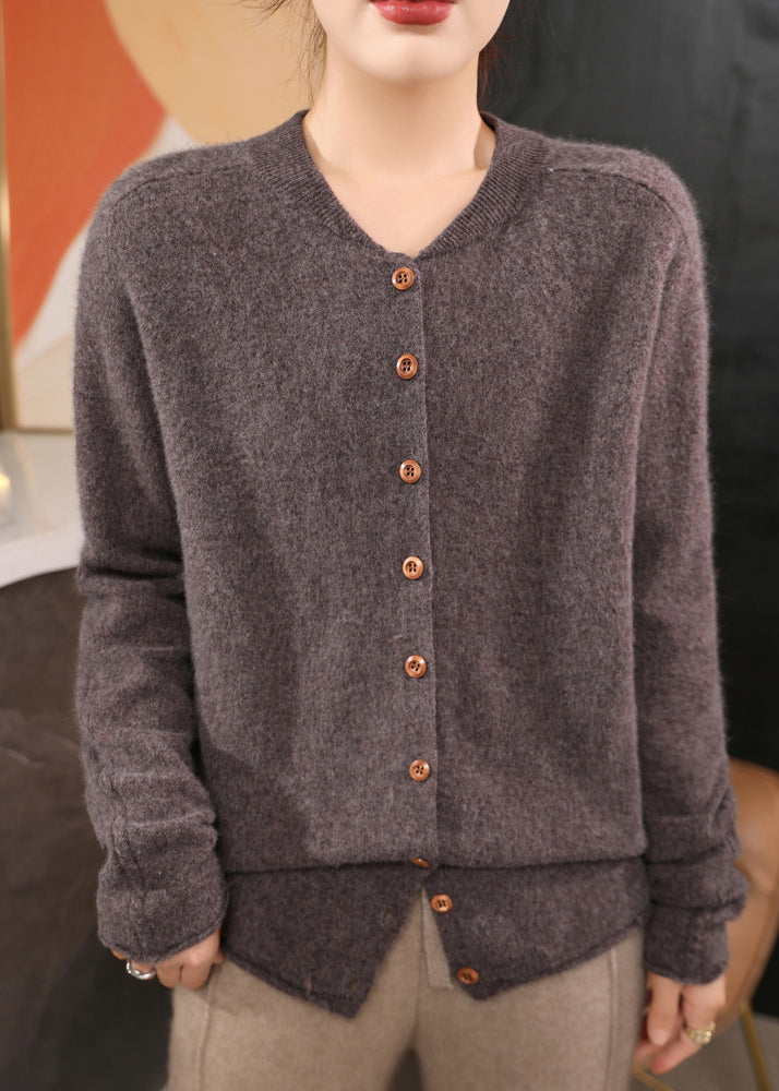 Classy Coffee O Neck Button Woolen Coats Spring Tf022
