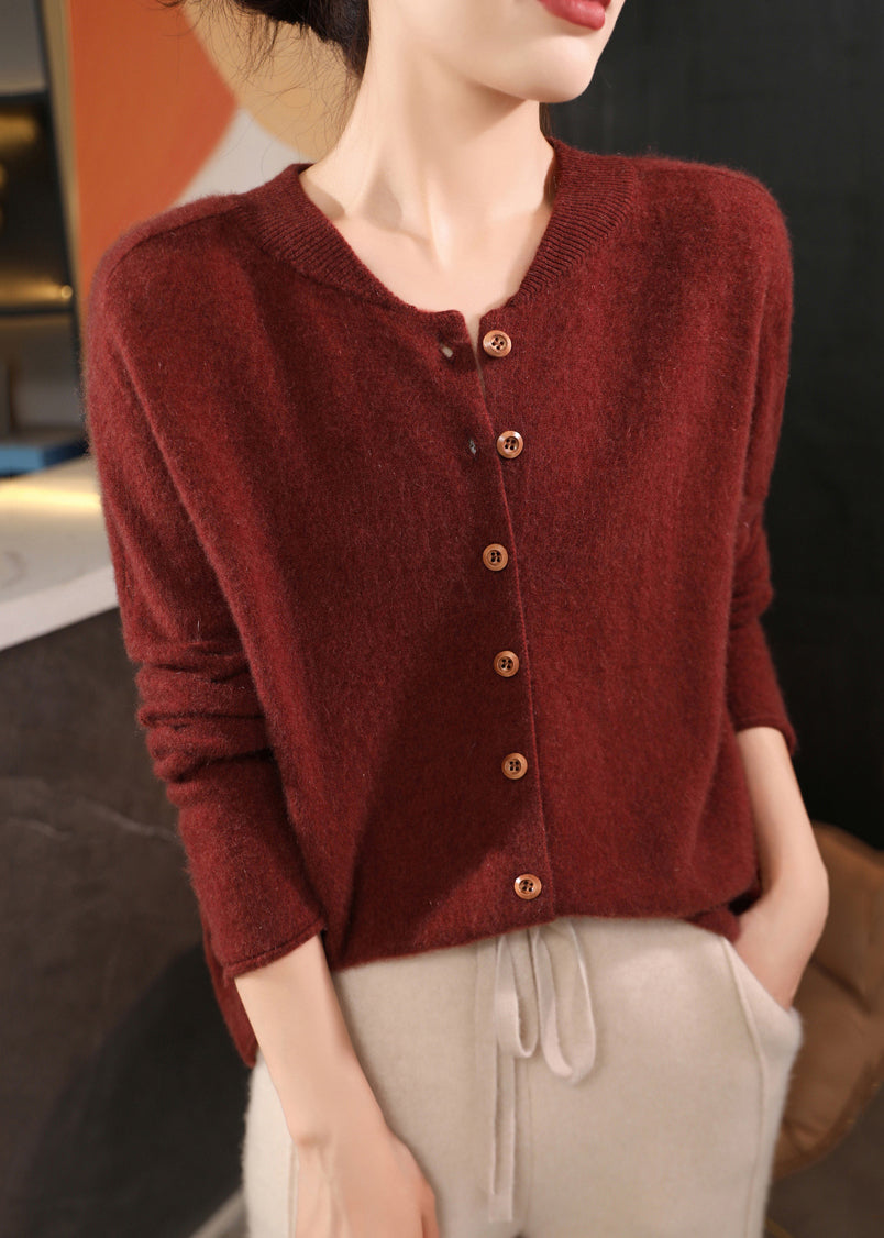 Classy Coffee O Neck Button Woolen Coats Spring Tf022