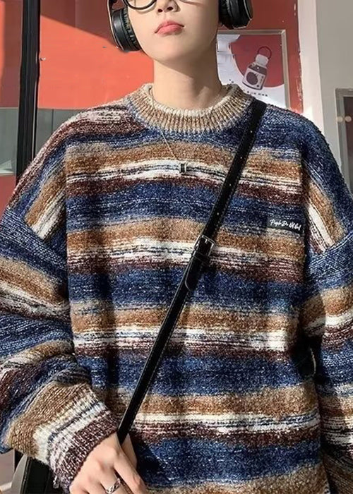 Classy Coffee Striped Cozy Knit Sweaters Fall Qh016