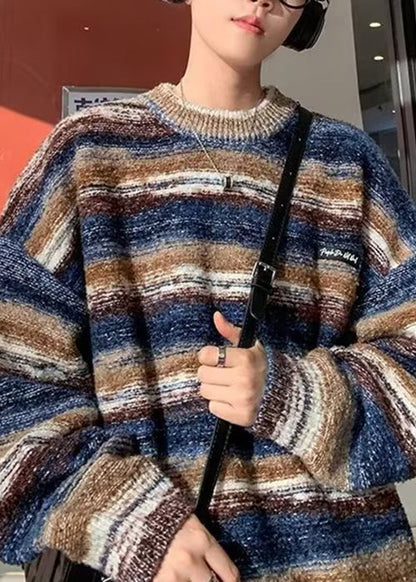 Classy Coffee Striped Cozy Knit Sweaters Fall Qh016
