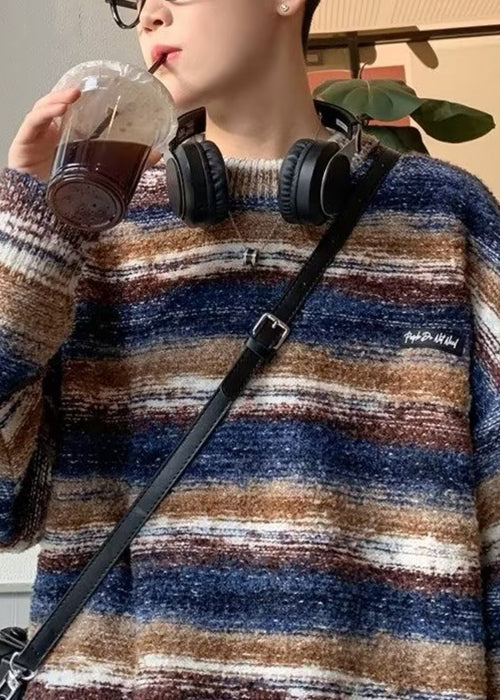 Classy Coffee Striped Cozy Knit Sweaters Fall Qh016