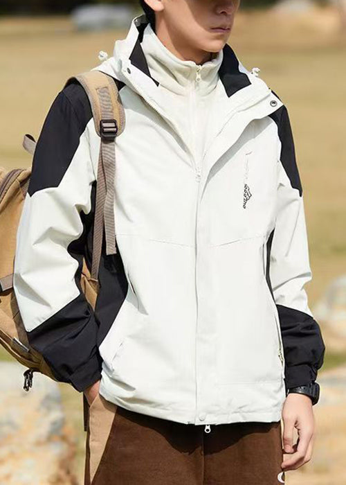Hooded Spring Cotton Dark Coat Gray Classy Patchwork Pockets