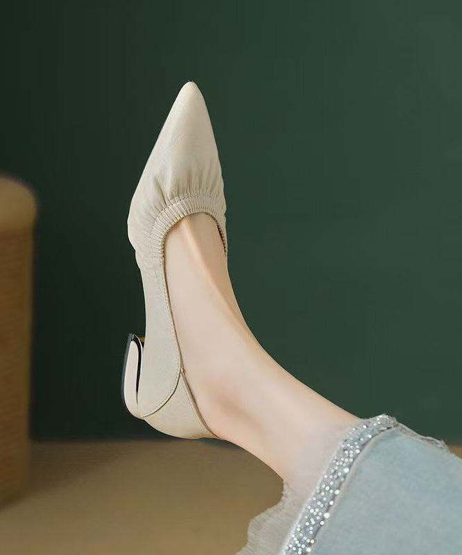 Classy Flat Shoes for Black Cowhide Leather Pointed Toe Ap1024