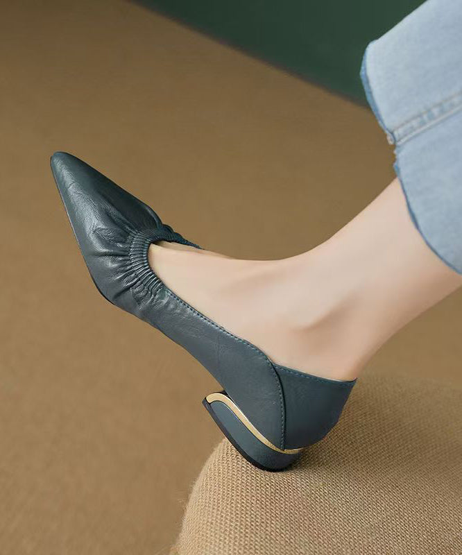 Classy Flat Shoes for Black Cowhide Leather Pointed Toe Ap1024