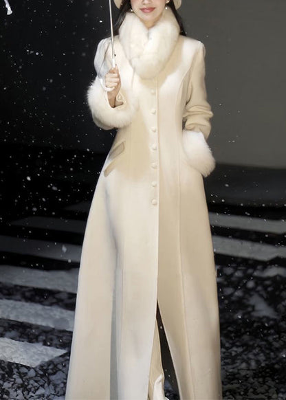 Classy Fur Collar Pockets Woolen Maxi Coats Spring Ta005