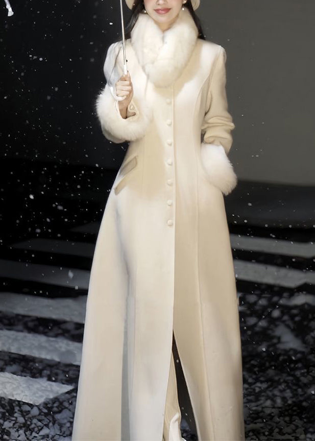 Classy Fur Collar Pockets Woolen Maxi Coats Spring Ta005