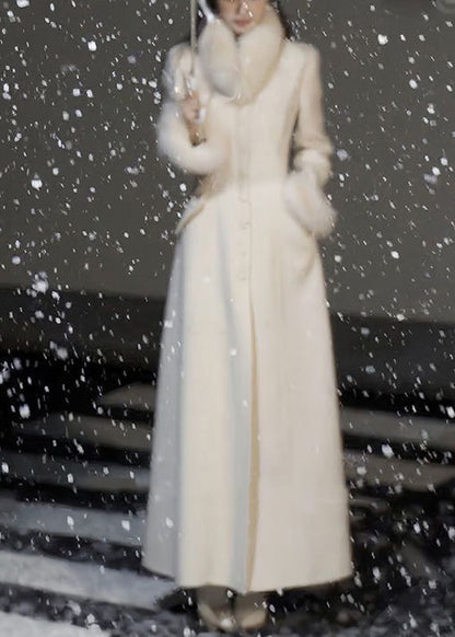 Classy Fur Collar Pockets Woolen Maxi Coats Spring Ta005