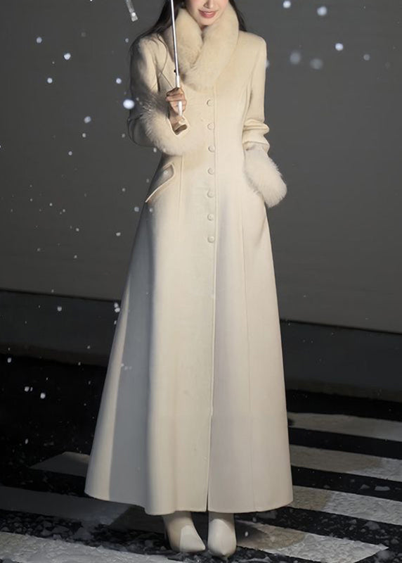 Classy Fur Collar Pockets Woolen Maxi Coats Spring Ta005