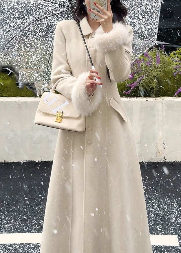 Classy Fur Collar Pockets Woolen Maxi Coats Spring Ta005