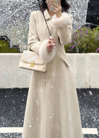 Classy Fur Collar Pockets Woolen Maxi Coats Spring Ta005