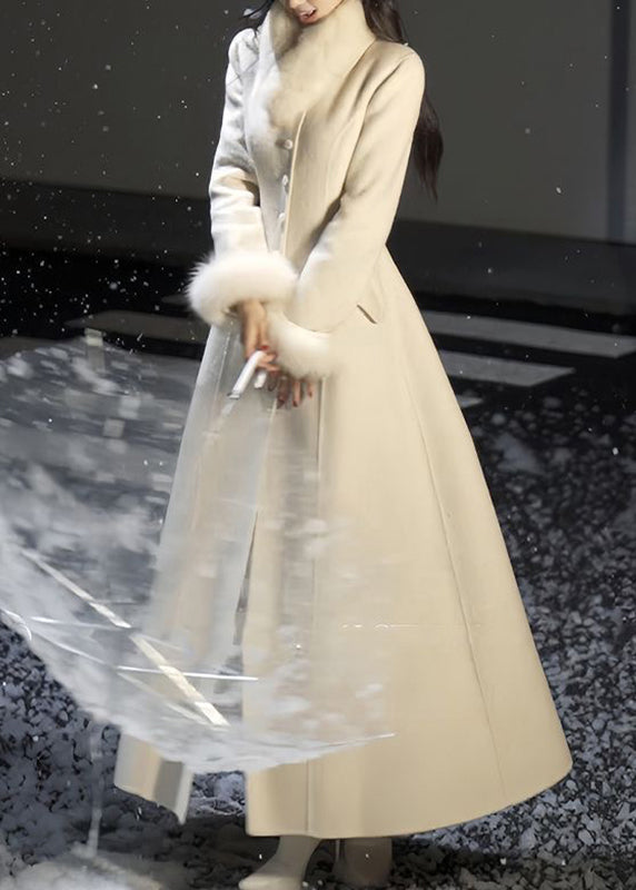 Classy Fur Collar Pockets Woolen Maxi Coats Spring Ta005