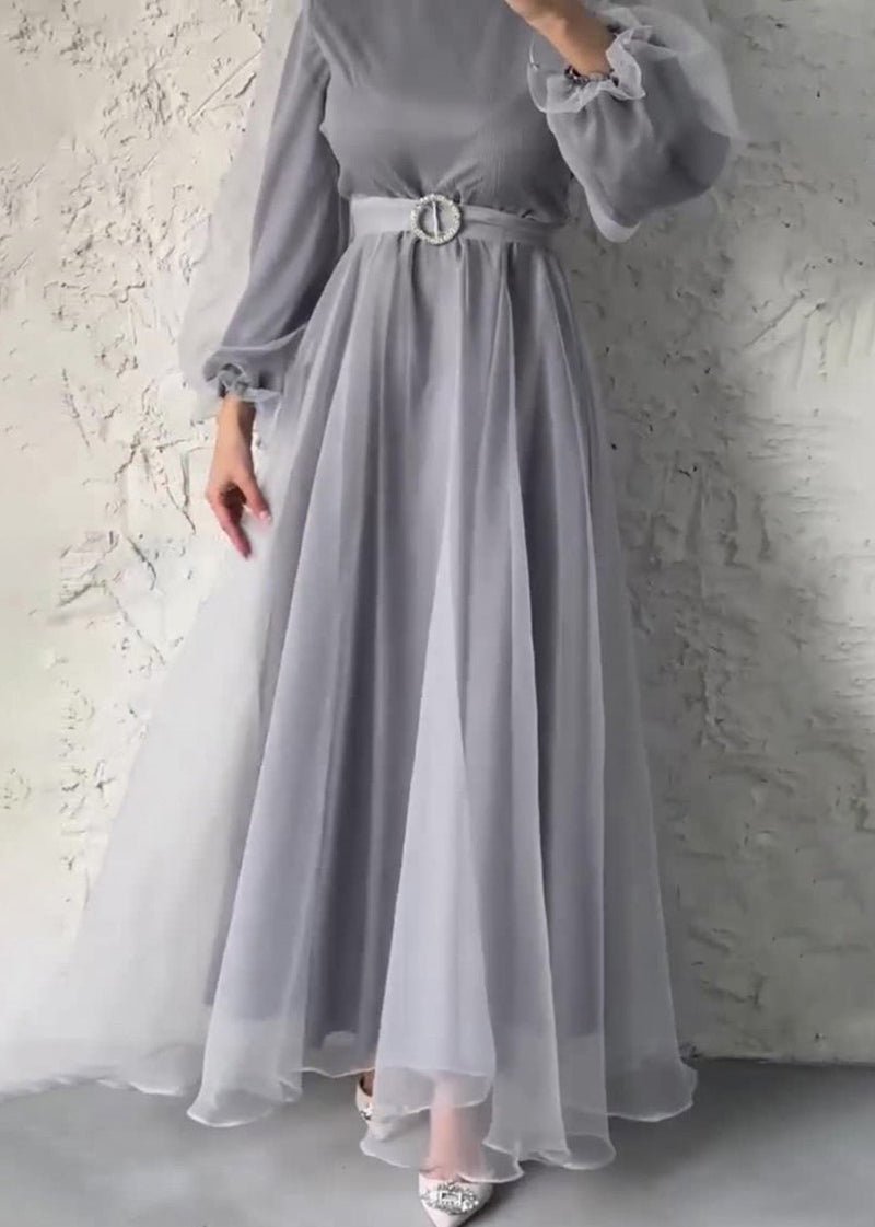 Classy Green Half High Neck Tulle Long Dresses Fall Ql031