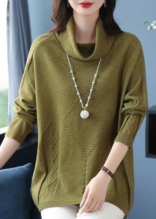 Classy Green Hign Neck Thick Woolen Sweaters Winter Rl030