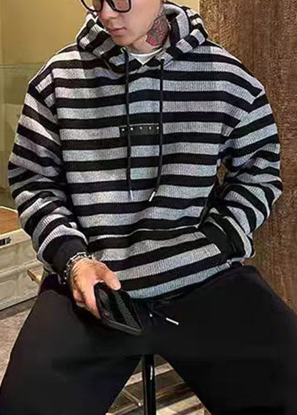 Classy Green Hooded Striped Knit Sweaters Winter Rp069