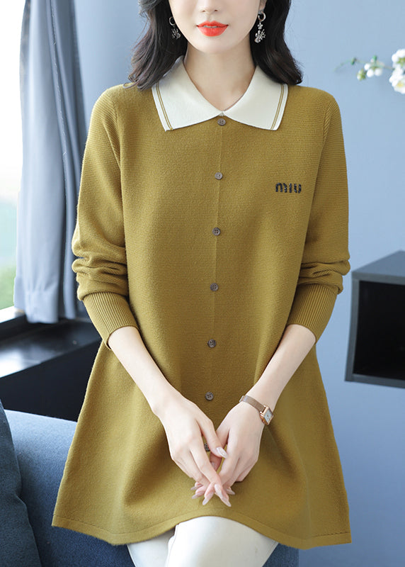 Classy Green Peter Pan Collar Patchwork Woolen Sweaters Winter Rl034