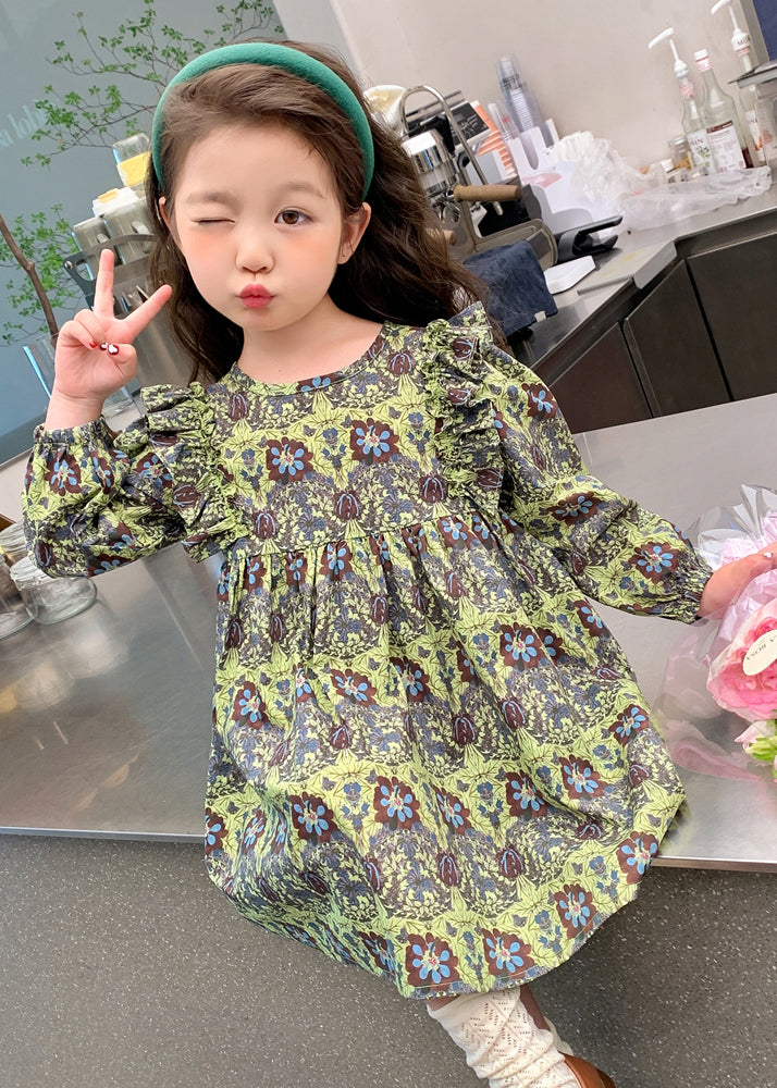 Classy Green Ruffled Patchwork Maxi Dress Long Sleeve Ss1054