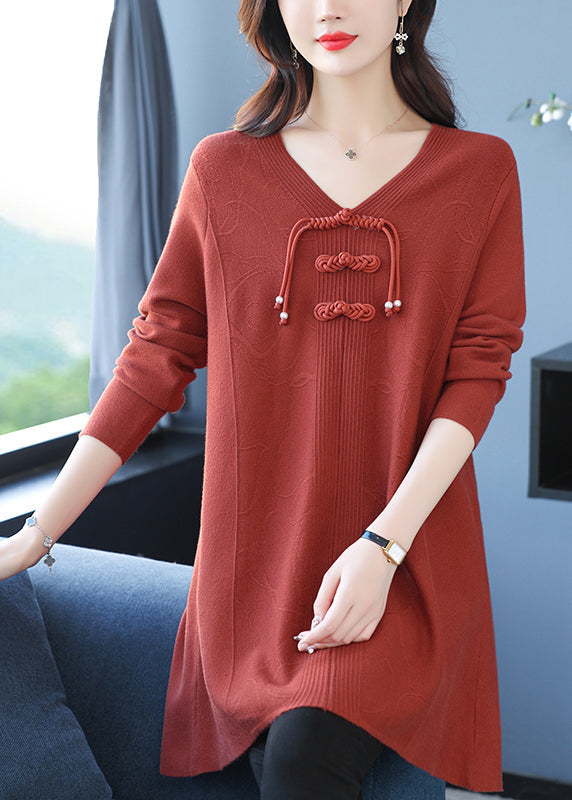 Classy Green V Neck Print Woolen Long Sweater Winter Rl015