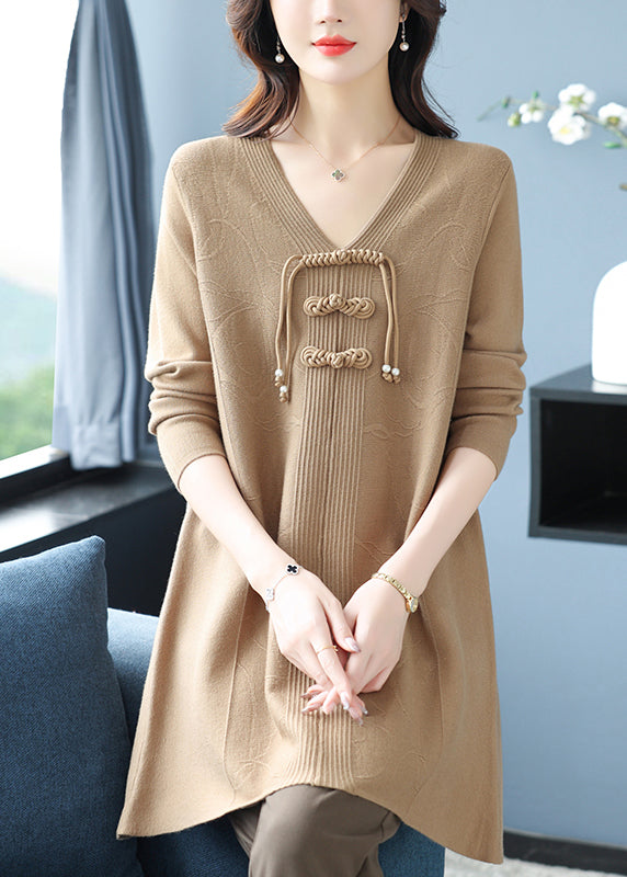 Classy Green V Neck Print Woolen Long Sweater Winter Rl015