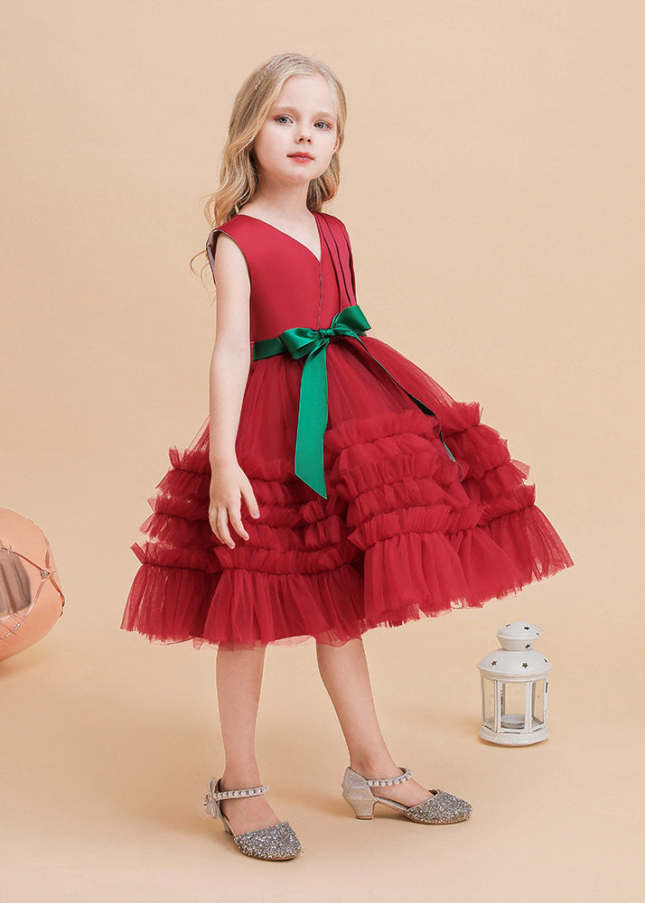 Classy Green V Neck Tie Waist Tulle Long Dresses Summer Rp036