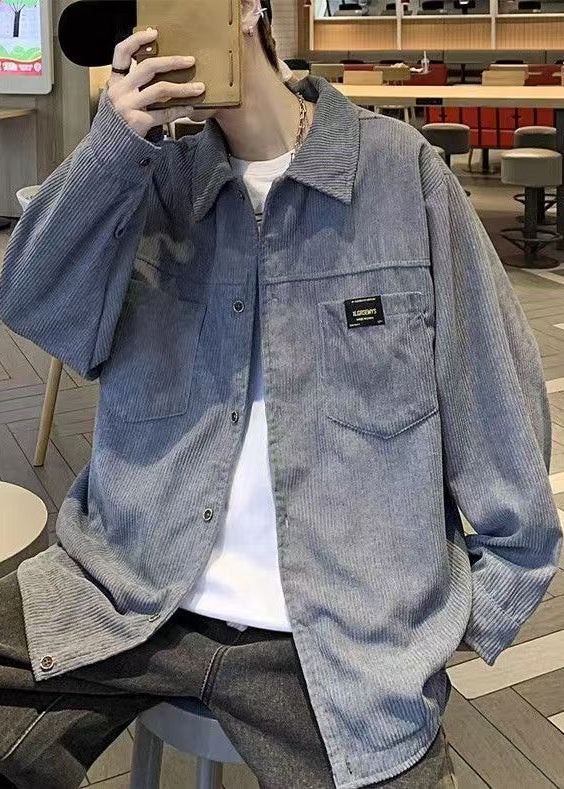 Grey Button Coats Coat Oversized Pockets Classy Corduroy