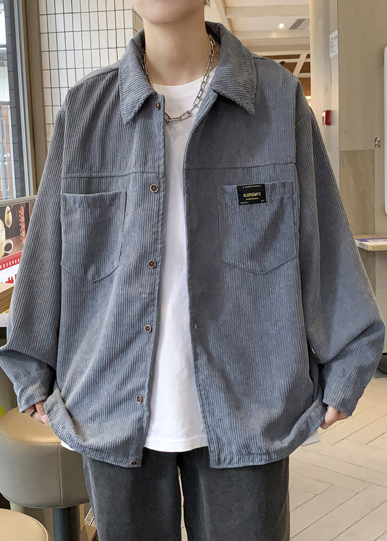 Grey Button Coats Coat Oversized Pockets Classy Corduroy
