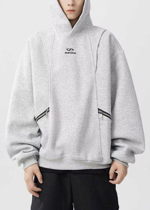 Classy Grey Hooded Zippered Warm Fleece Sweatshirt Spring Yq029