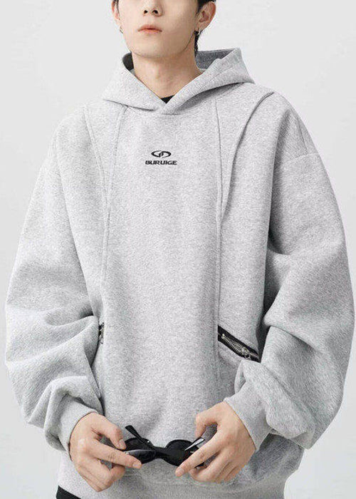 Classy Grey Hooded Zippered Warm Fleece Sweatshirt Spring Yq029